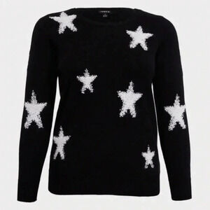Torrid Black/White Scoop Neck Star Print Pullover Sweater 00